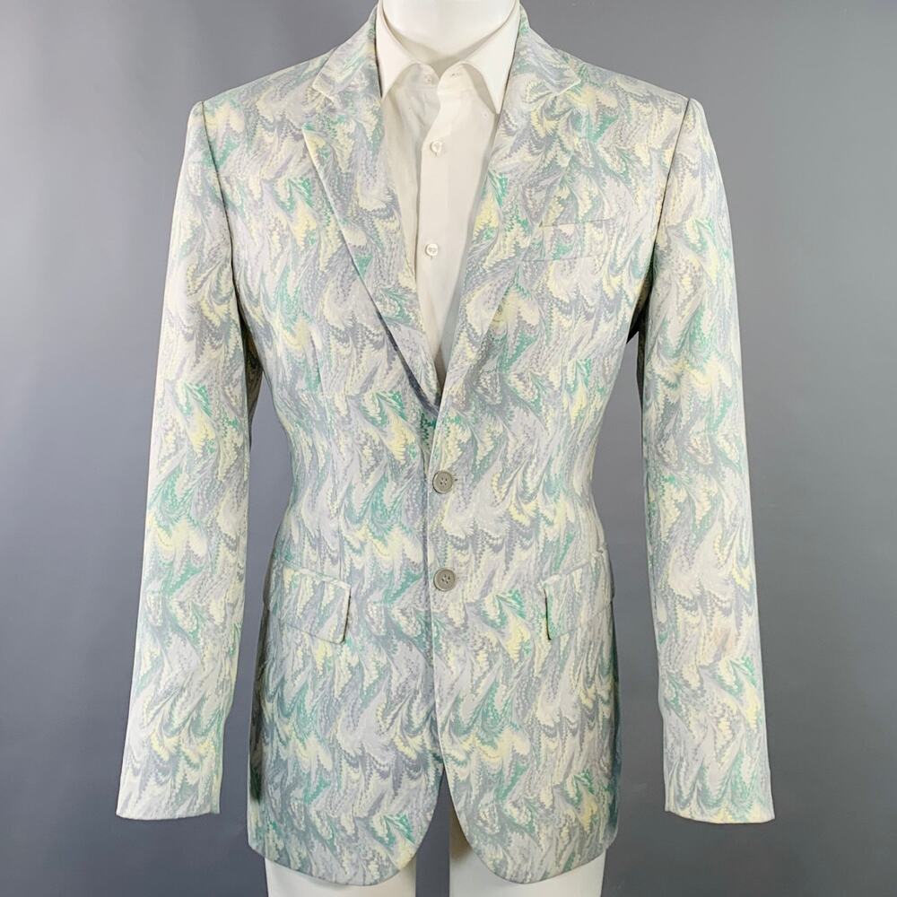 ALEXANDER MCQUEEN Vintage Grey Green Print Polyester Notch Lapel Sport Coat